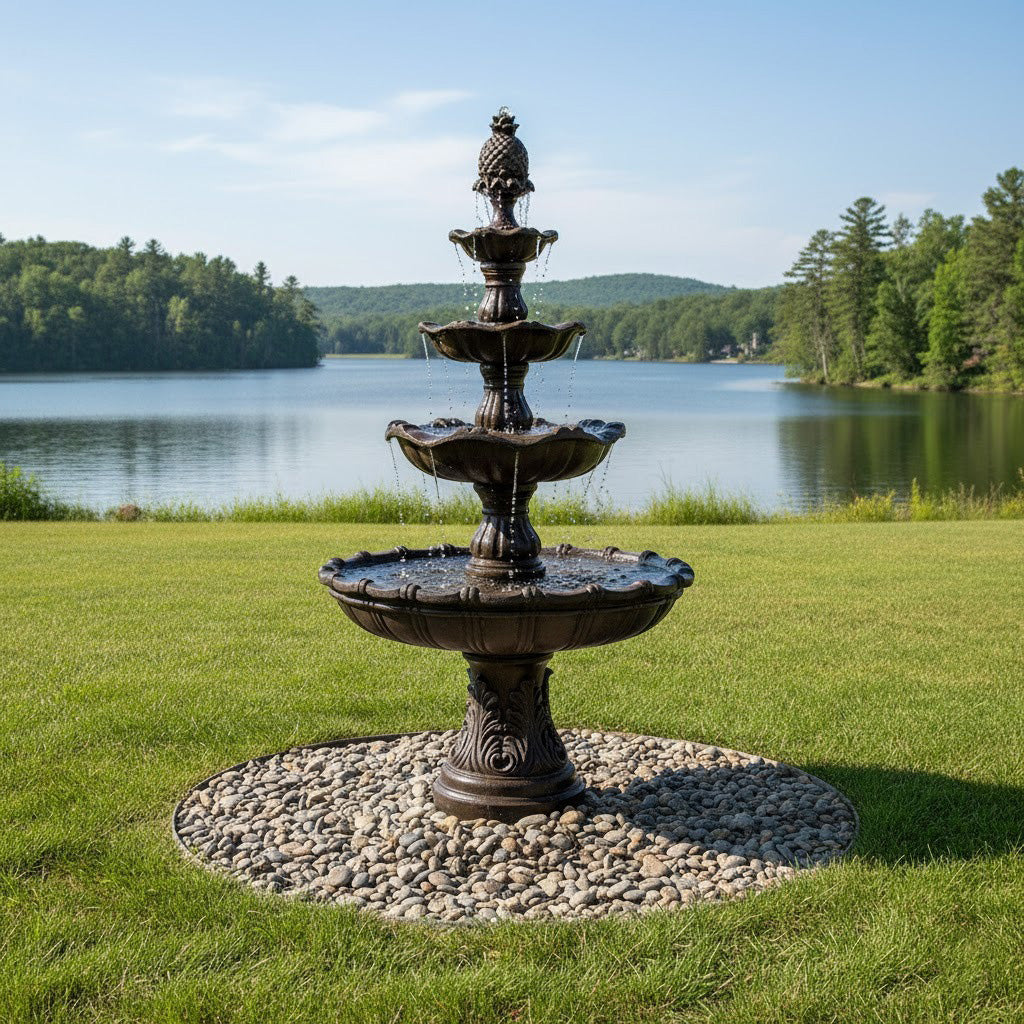 Classic 4-Tier Pineapple Finial Fountain - Elegant Water Feature