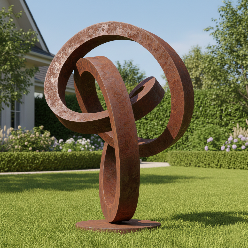 Modern Abstract Triple Loop Sculpture - Large Garden Statement