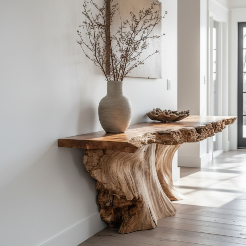 71" Organic Root Console Table - Live Edge Natural Wood Art