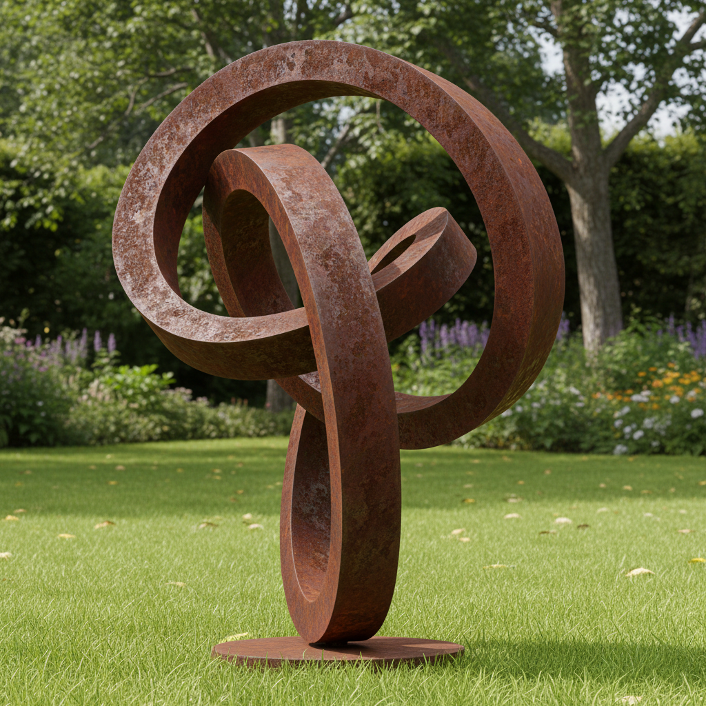 Modern Abstract Triple Loop Sculpture - Large Garden Statement