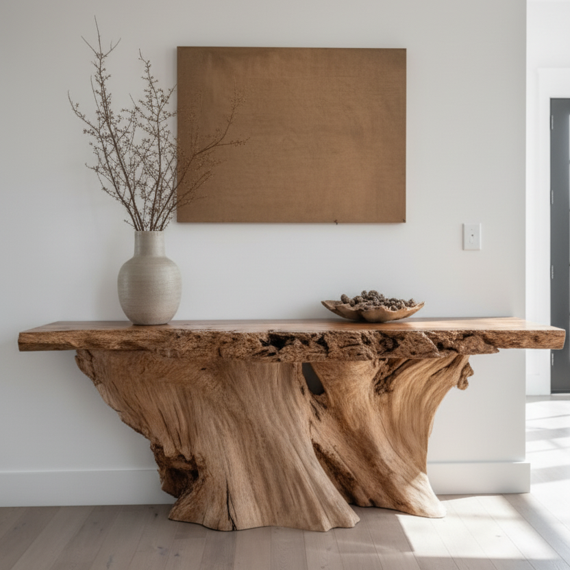 71" Organic Root Console Table - Live Edge Natural Wood Art