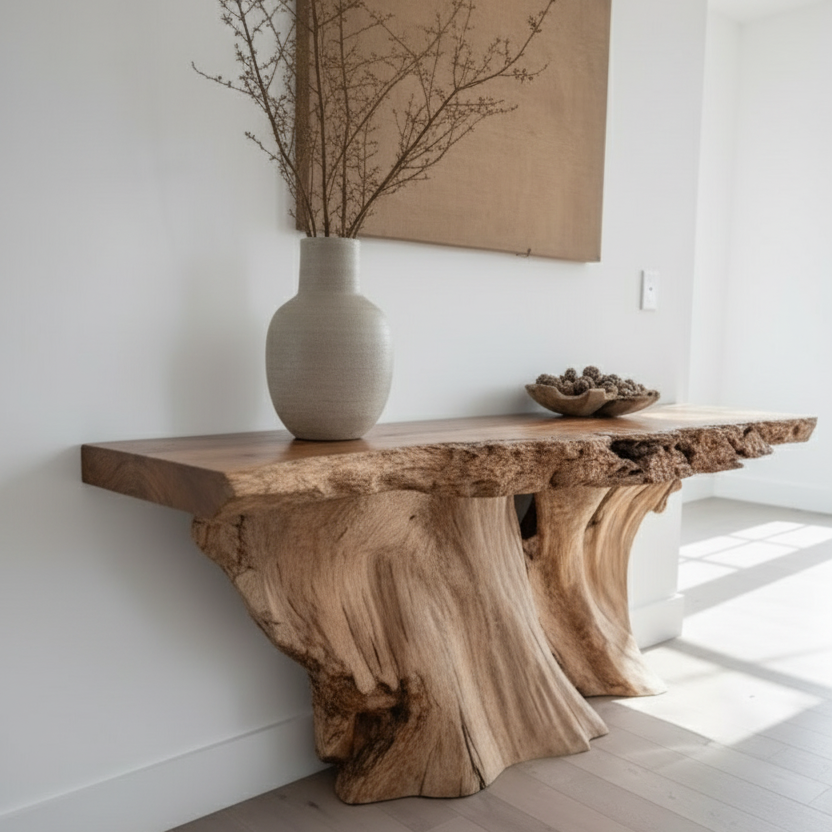 71" Organic Root Console Table - Live Edge Natural Wood Art