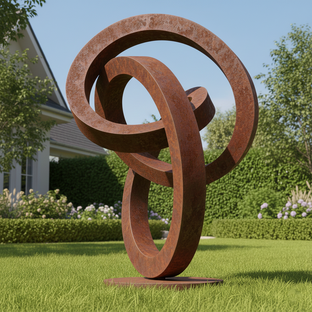 Modern Abstract Triple Loop Sculpture - Large Garden Statement