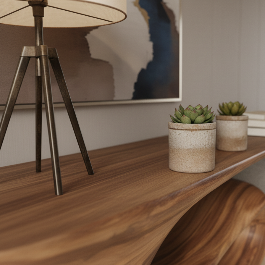 72" Organic Sculptural Console Table - Hand-Carved Solid Wood