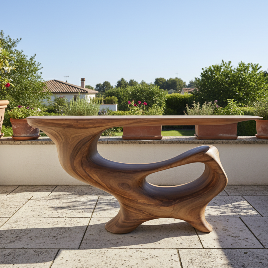 72" Organic Sculptural Console Table - Hand-Carved Solid Wood