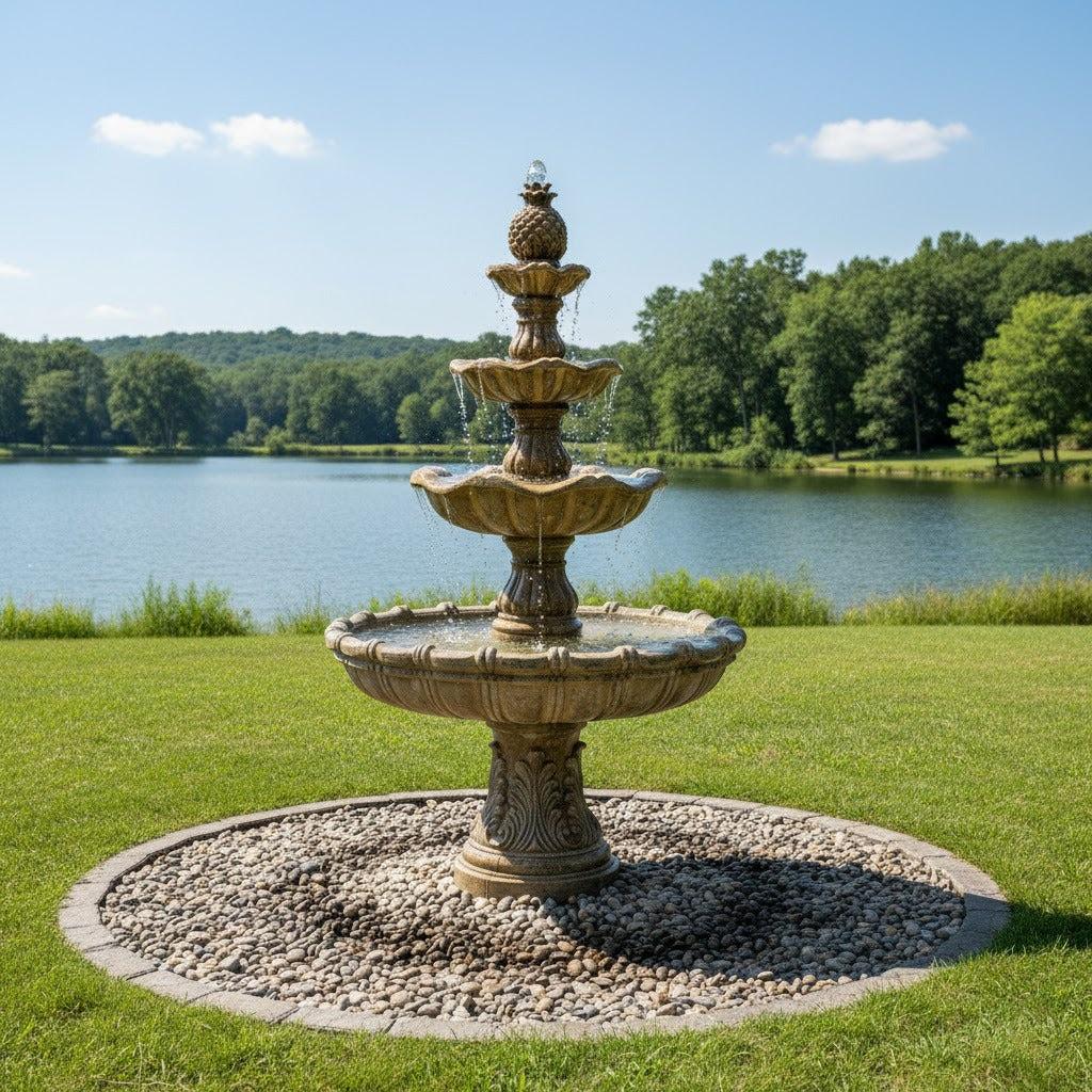 Classic 4-Tier Pineapple Finial Fountain - Elegant Water Feature