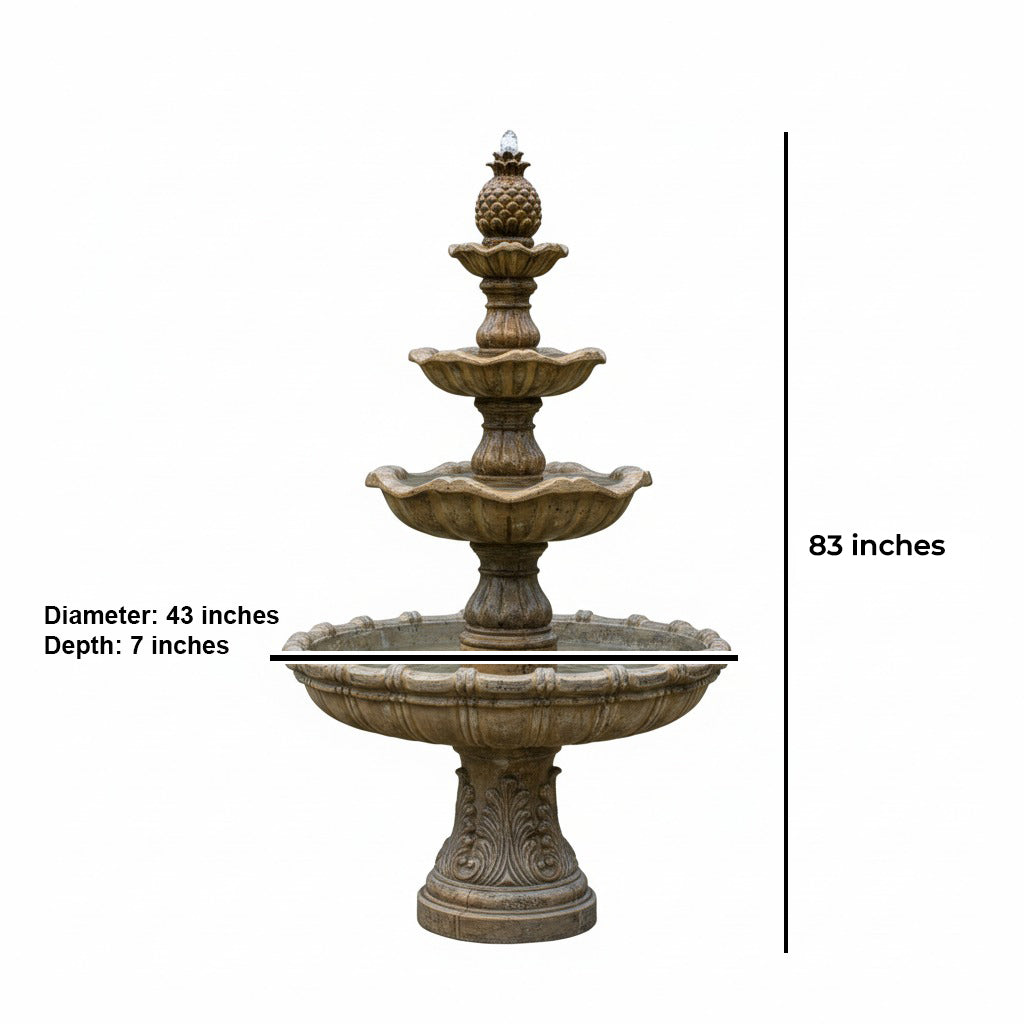 Classic 4-Tier Pineapple Finial Fountain - Elegant Water Feature
