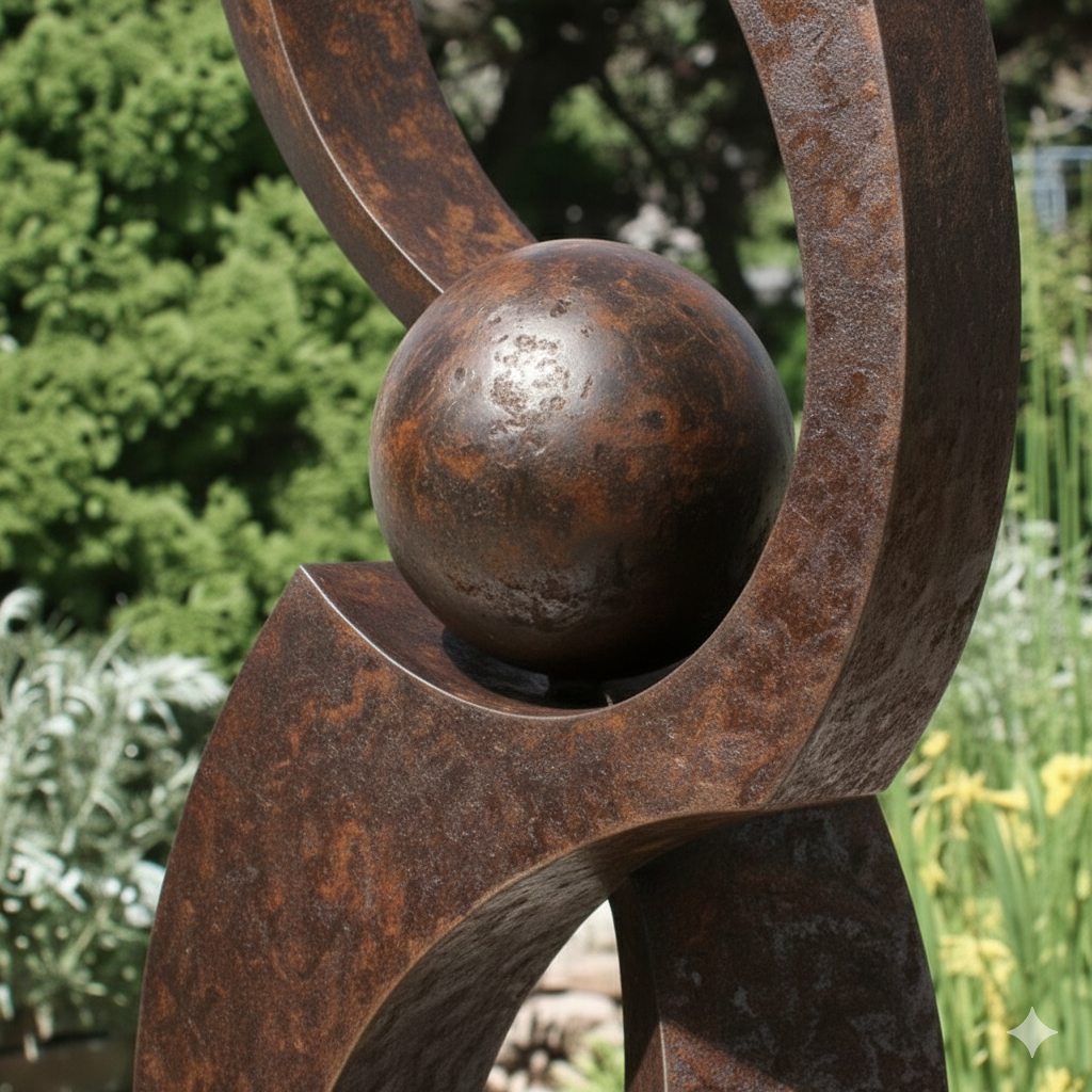 Abstract Orbital Sphere Sculpture - Rustic Garden Art