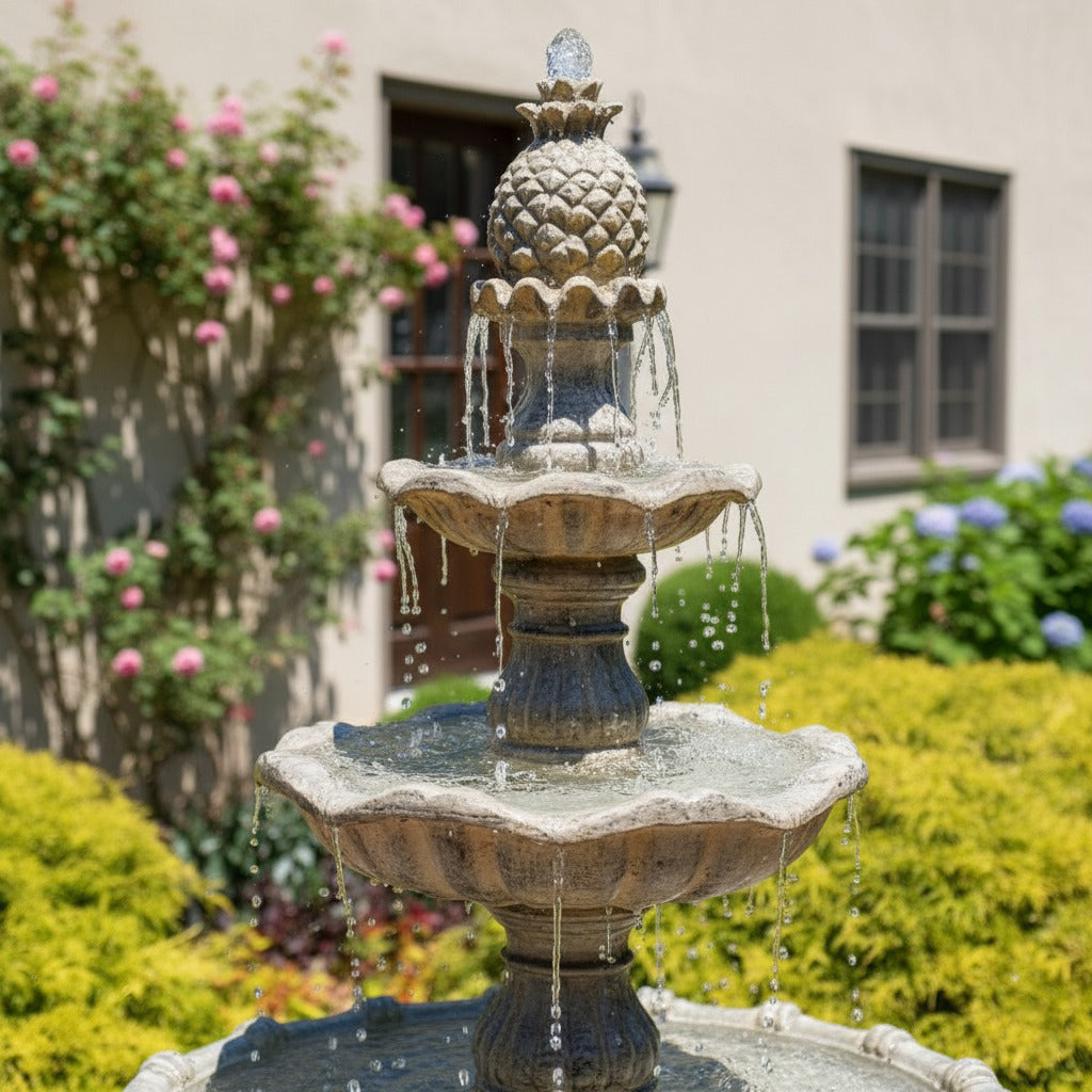 Classic 4-Tier Pineapple Finial Fountain - Elegant Water Feature