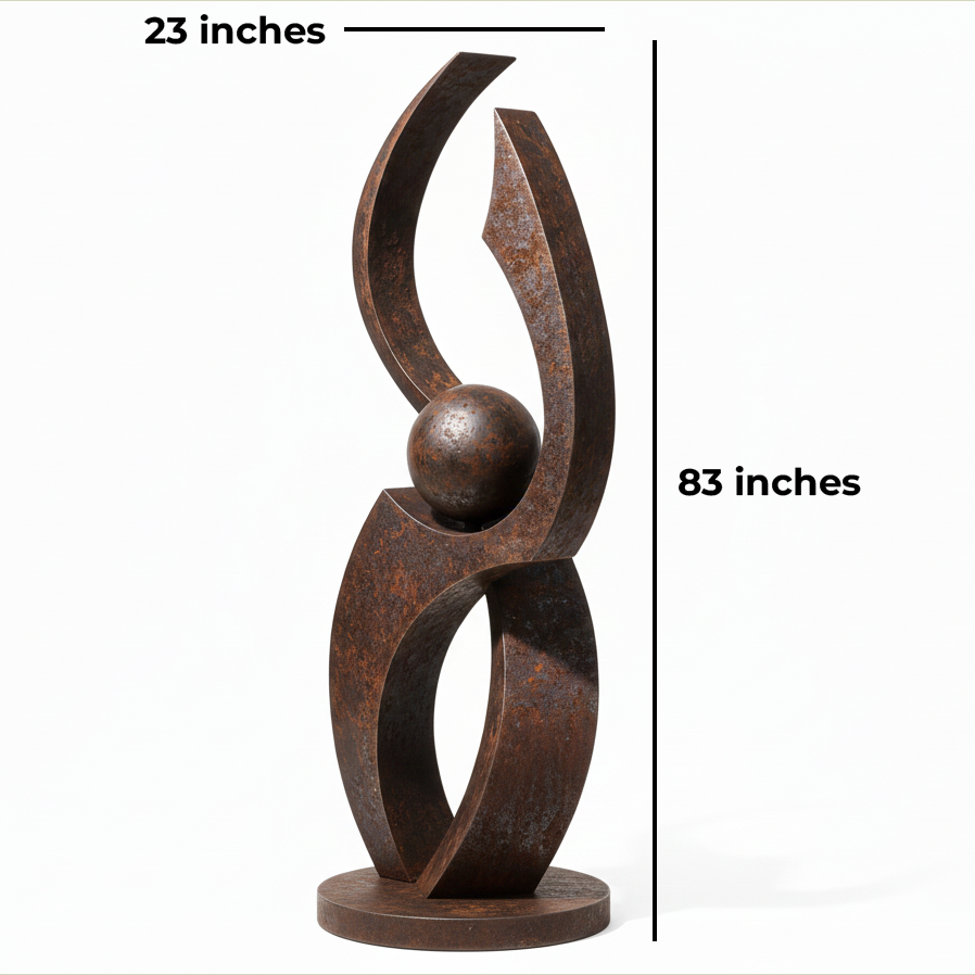 Abstract Orbital Sphere Sculpture - Rustic Garden Art