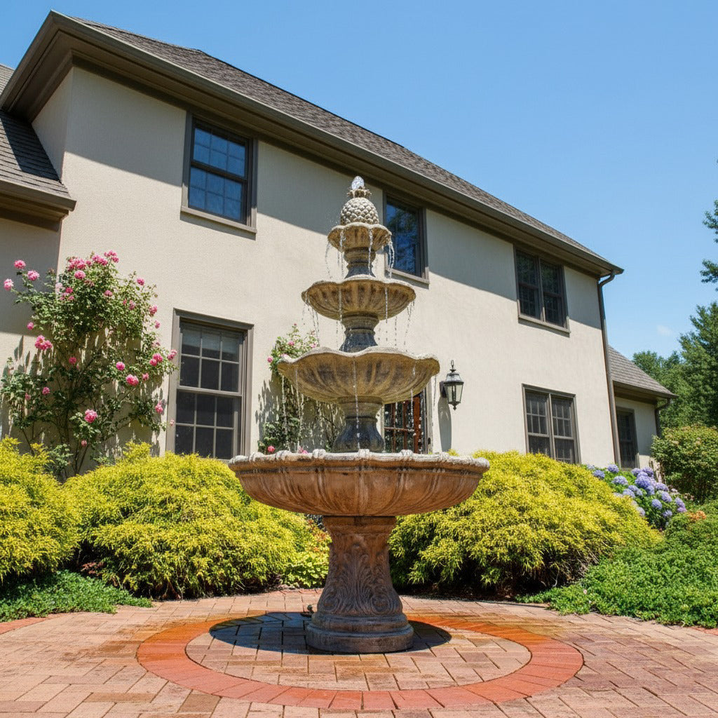 Classic 4-Tier Pineapple Finial Fountain - Elegant Water Feature