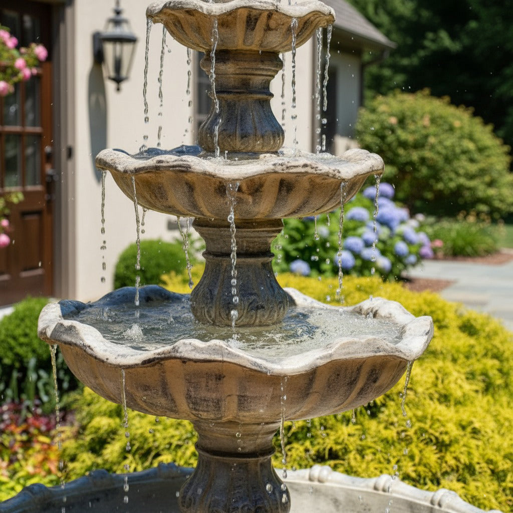 Classic 4-Tier Pineapple Finial Fountain - Elegant Water Feature