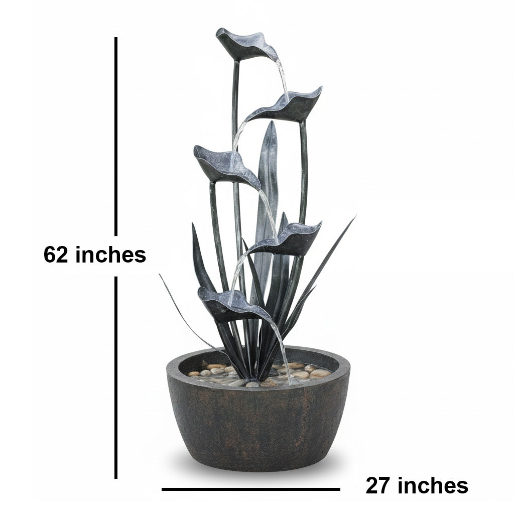 62" Modern Tiered Calla Lily Outdoor Water Fountain with Basin - Gray/Bronze Finish