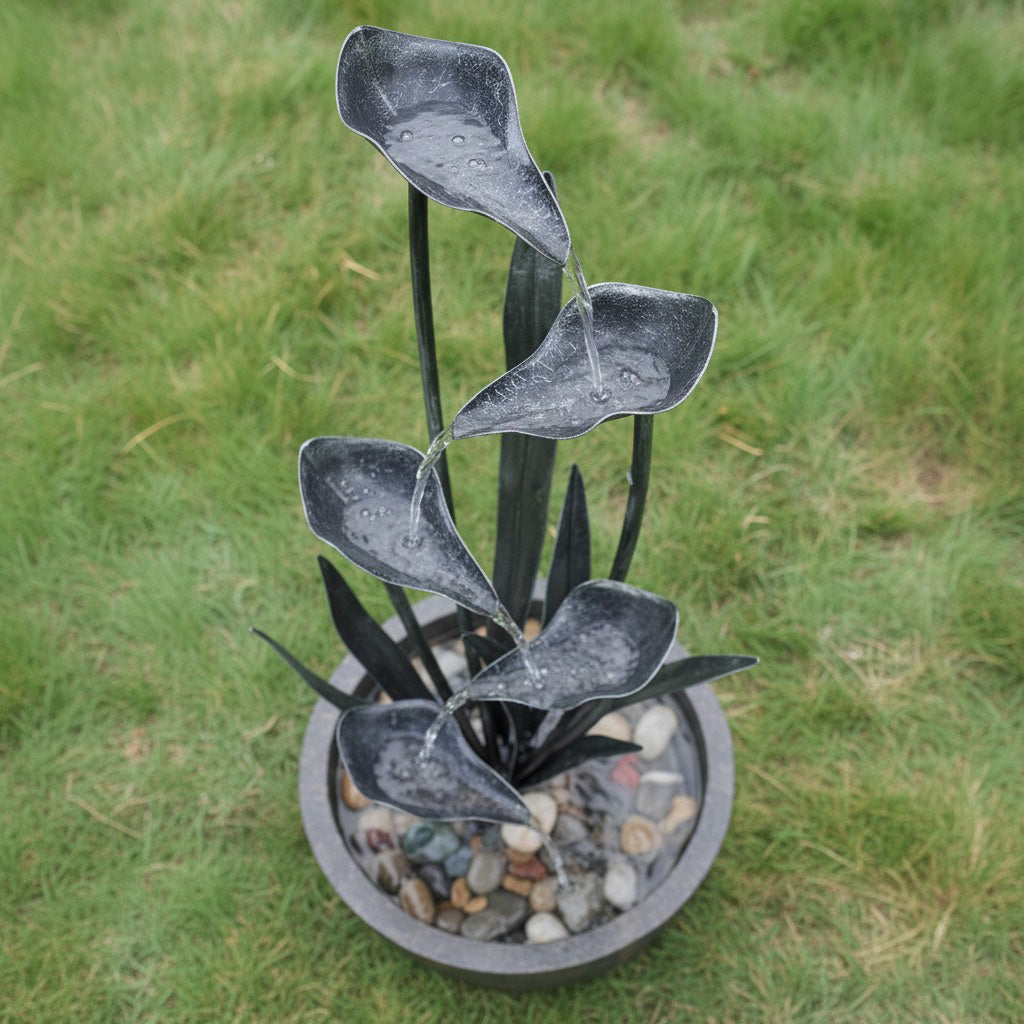 62" Modern Tiered Calla Lily Outdoor Water Fountain with Basin - Gray/Bronze Finish