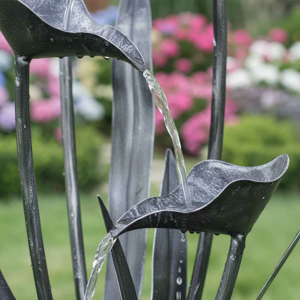 62" Modern Tiered Calla Lily Outdoor Water Fountain with Basin - Gray/Bronze Finish