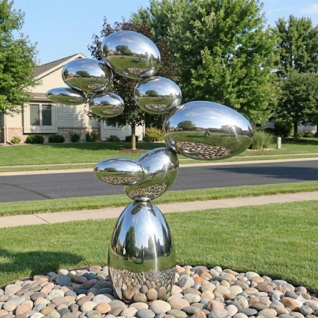 Modern Zen Balanced Stone Garden Sculpture – Large Outdoor Metal Art (93")