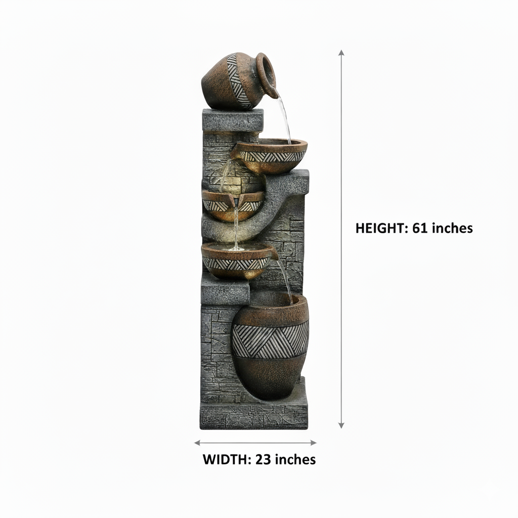 61-Inch Tiered Rustic Jar Outdoor Water Fountain with LED Lights