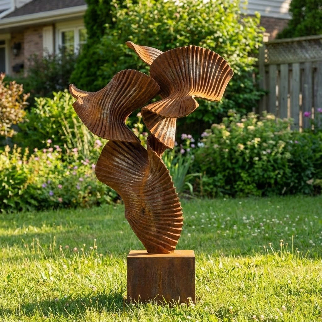 Handcrafted Rustic Iron "Whispering Leaves" Garden Sculpture – 72" Tall Architectural Metal Art