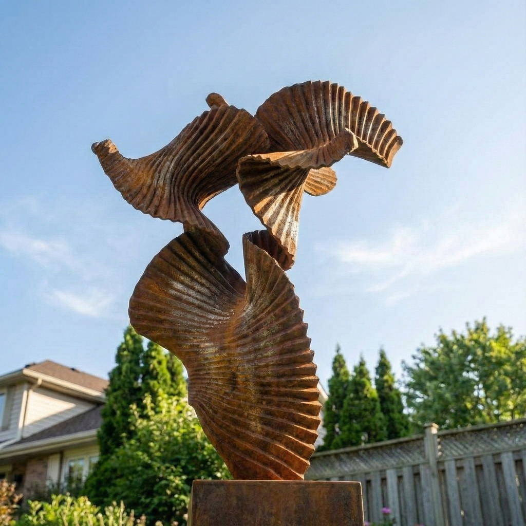 Handcrafted Rustic Iron "Whispering Leaves" Garden Sculpture – 72" Tall Architectural Metal Art