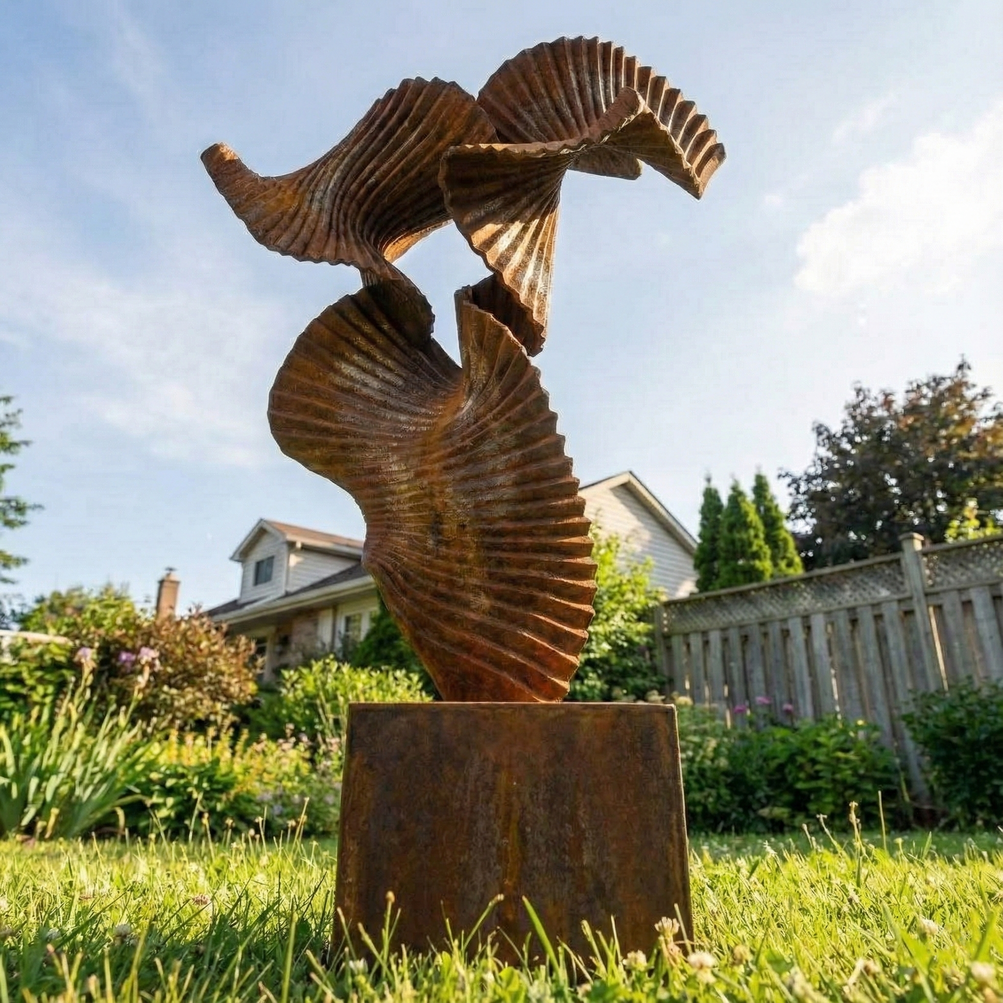 Handcrafted Rustic Iron "Whispering Leaves" Garden Sculpture – 72" Tall Architectural Metal Art