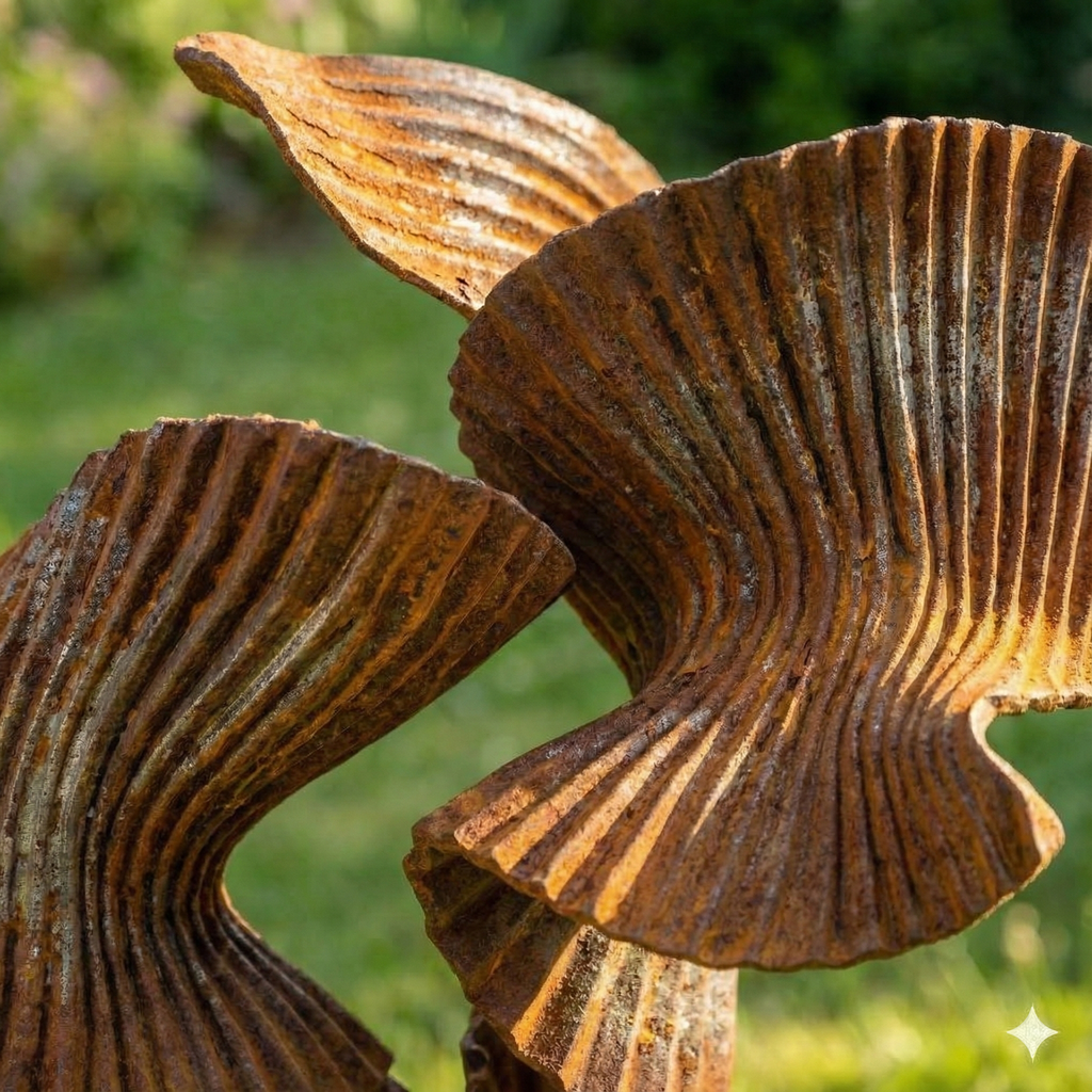 Handcrafted Rustic Iron "Whispering Leaves" Garden Sculpture – 72" Tall Architectural Metal Art