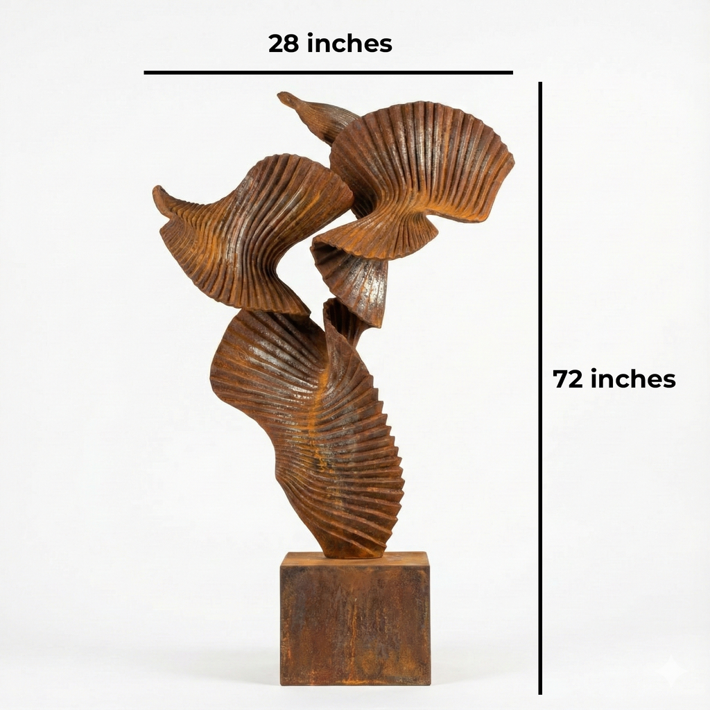 Handcrafted Rustic Iron "Whispering Leaves" Garden Sculpture – 72" Tall Architectural Metal Art