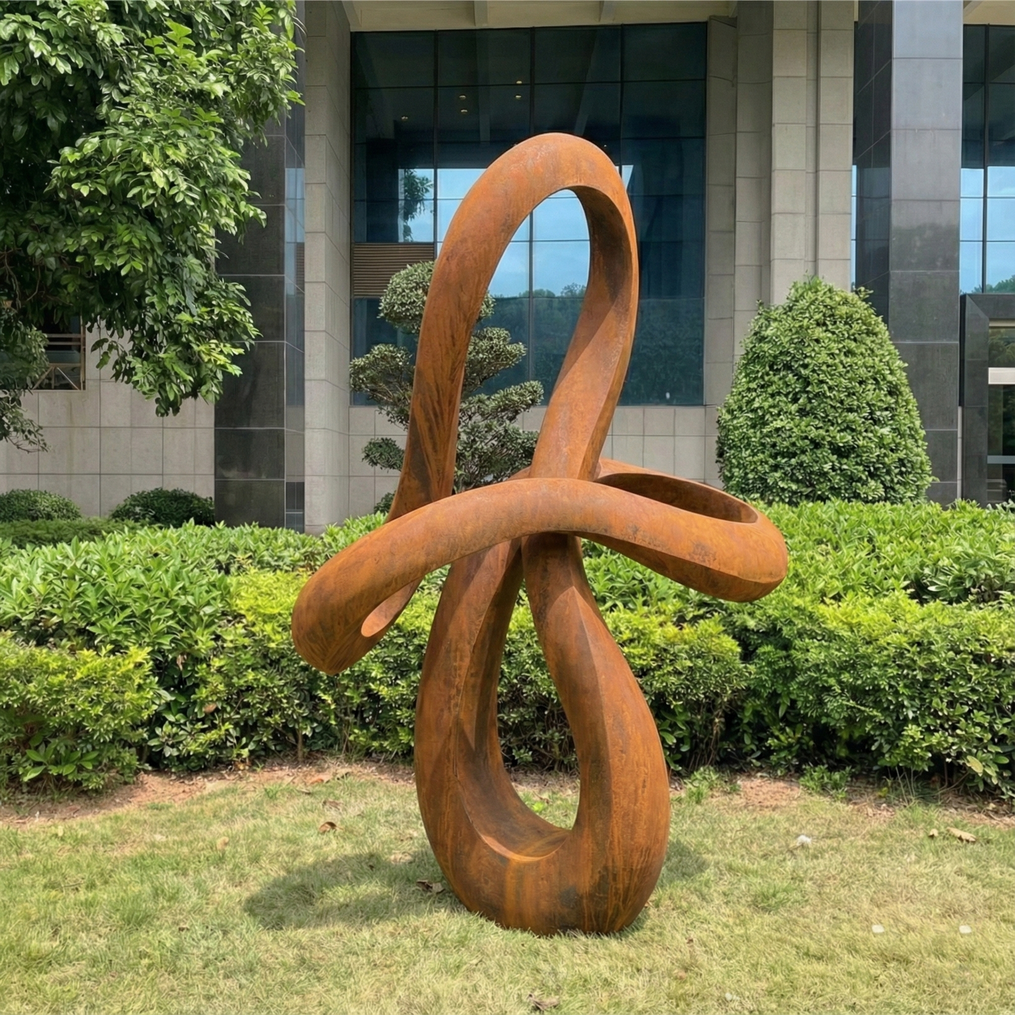 Large Abstract Twisted Ribbon Garden Sculpture (81" Height)