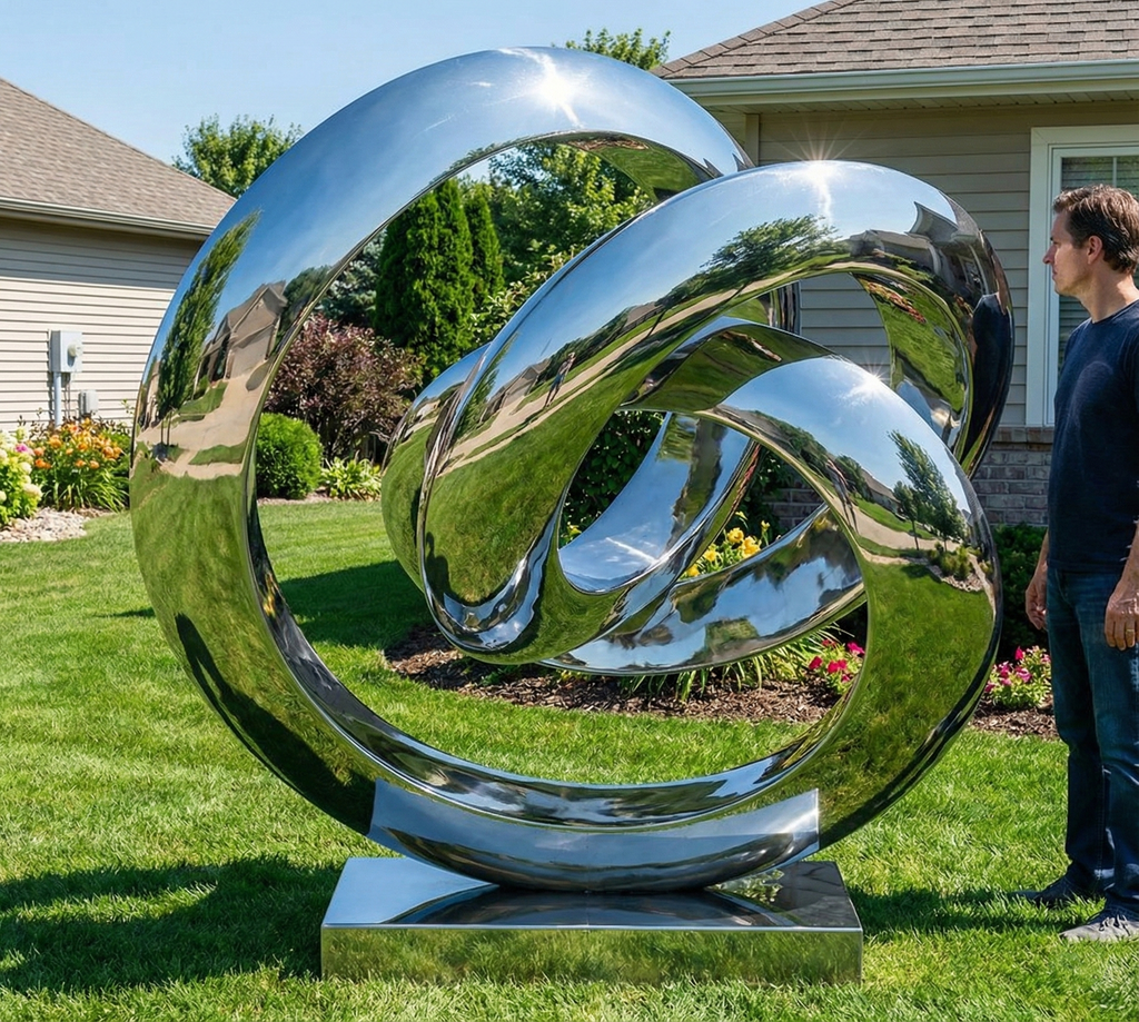 Abstract Interlocking Ring Sculpture - Modern Outdoor Statement