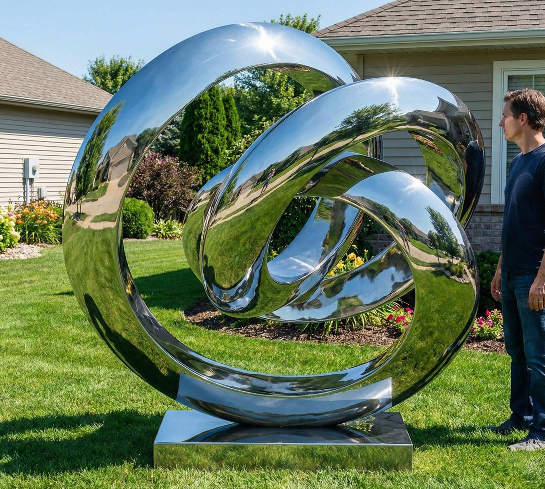 Abstract Interlocking Ring Sculpture - Modern Outdoor Statement