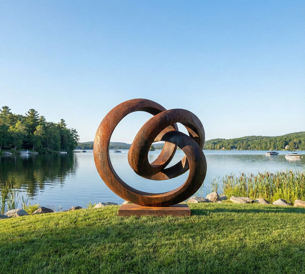 Abstract Interlocking Ring Sculpture - Modern Outdoor Statement