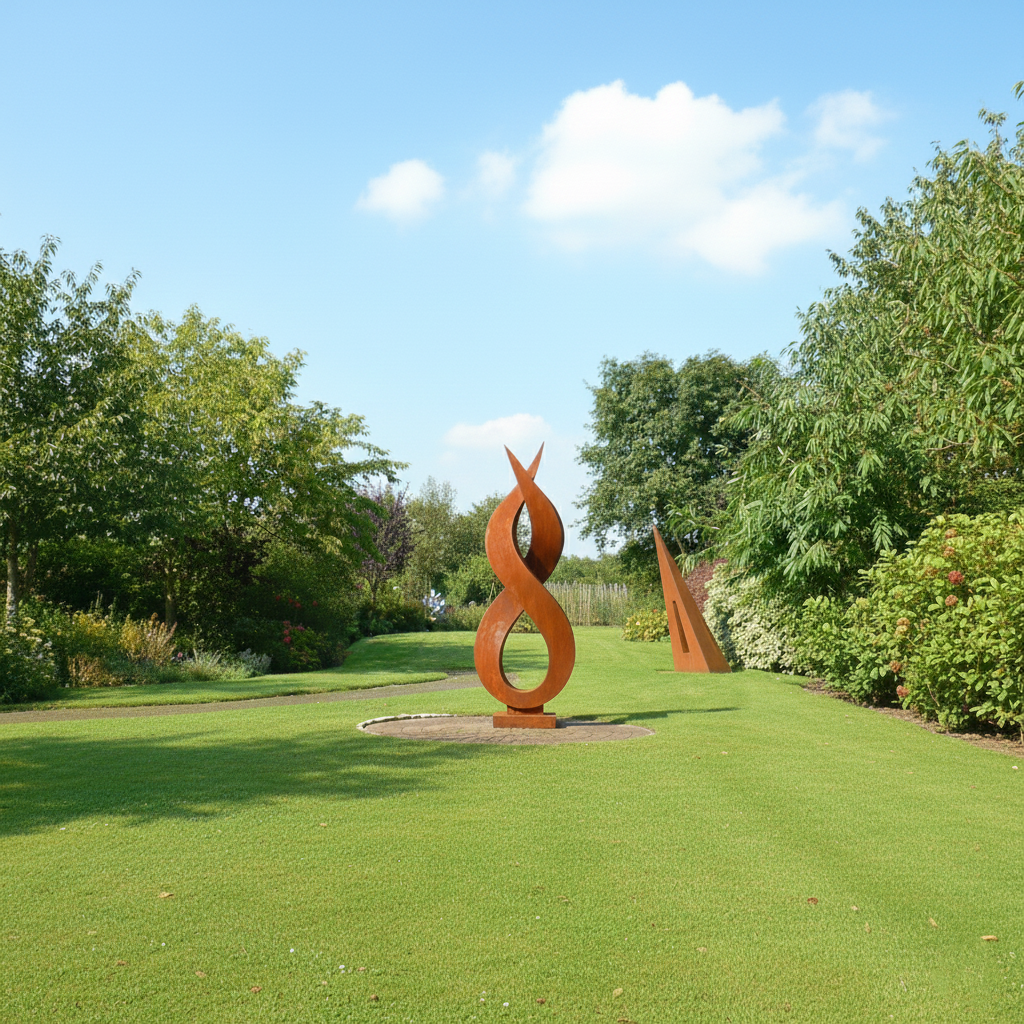 Modern Abstract Infinity Flame Sculpture - Rustic Garden Art