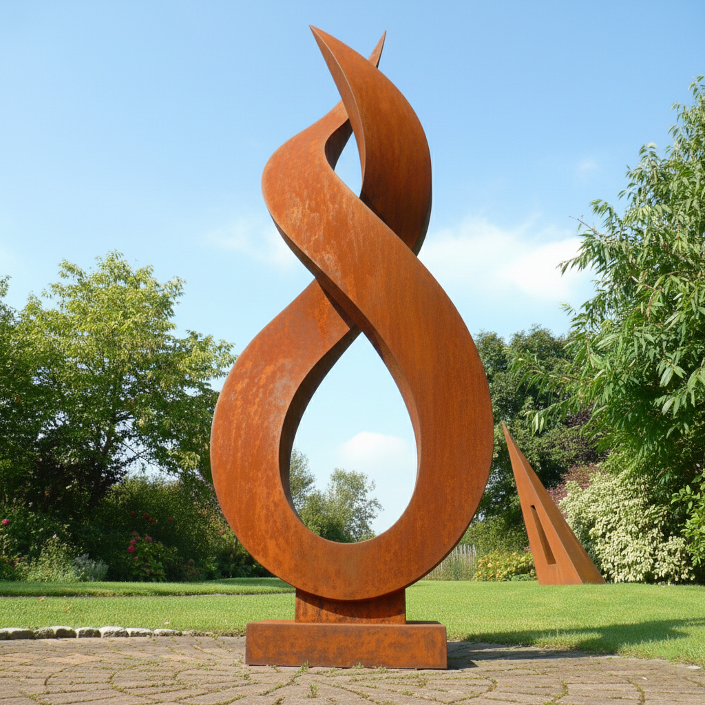 Modern Abstract Infinity Flame Sculpture - Rustic Garden Art