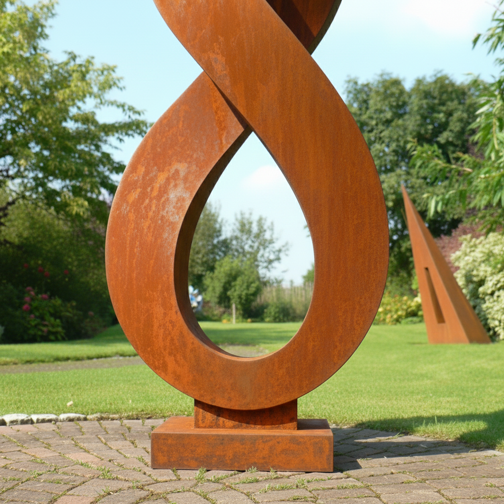 Modern Abstract Infinity Flame Sculpture - Rustic Garden Art