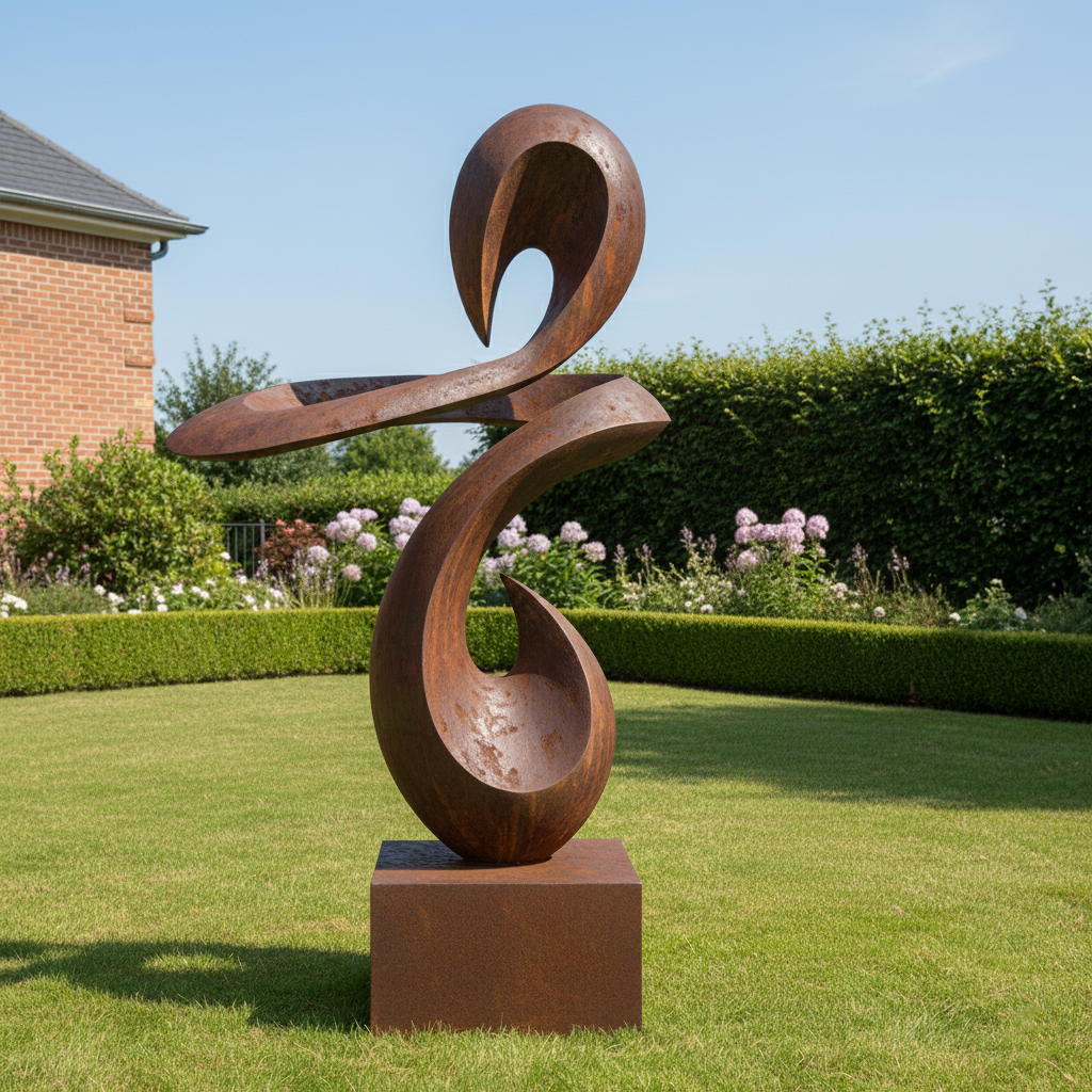 Modern Abstract Ribbon Sculpture - Rustic Garden Statement