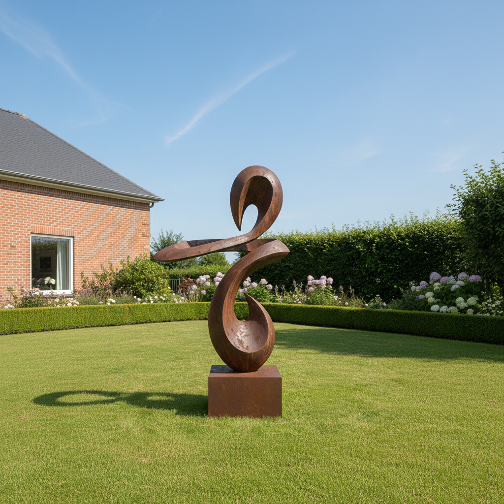 Modern Abstract Ribbon Sculpture - Rustic Garden Statement