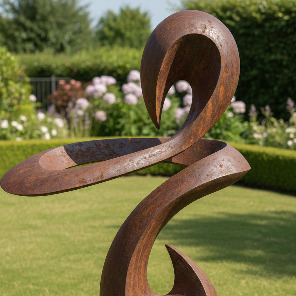 Modern Abstract Ribbon Sculpture - Rustic Garden Statement