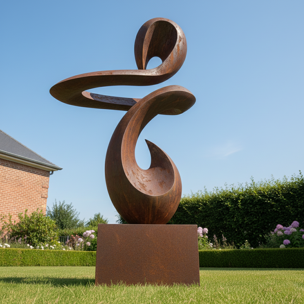 Modern Abstract Ribbon Sculpture - Rustic Garden Statement