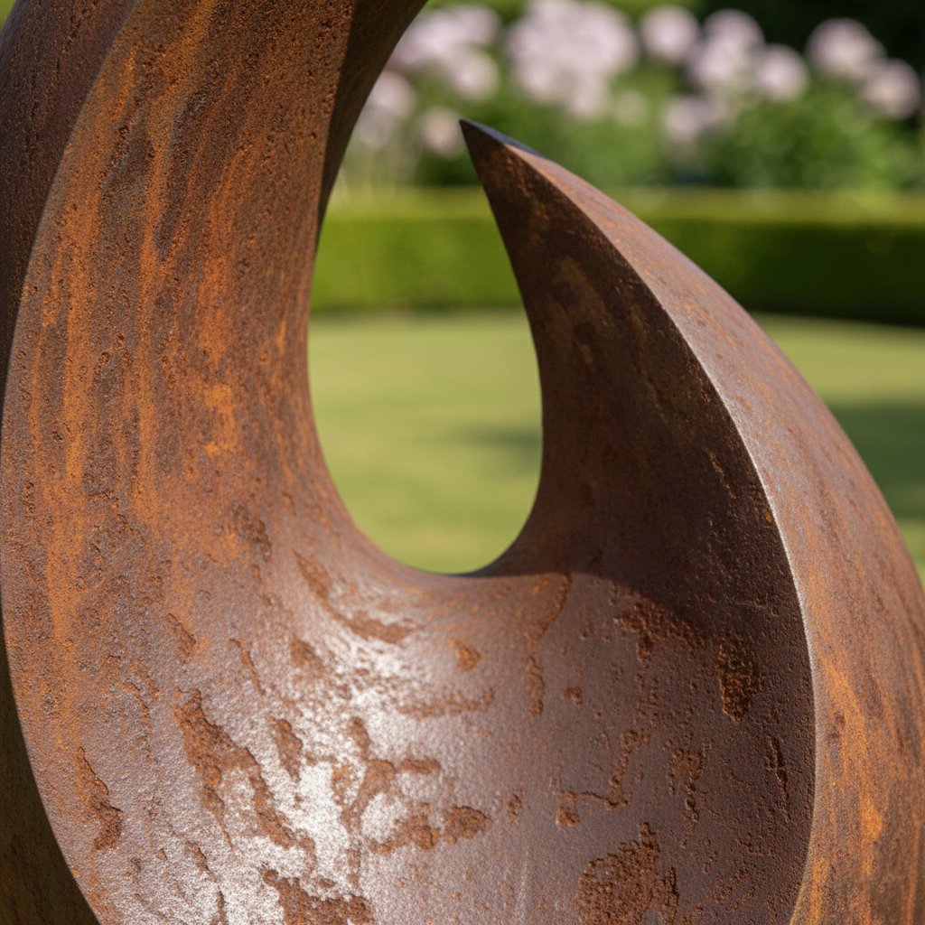 Modern Abstract Ribbon Sculpture - Rustic Garden Statement