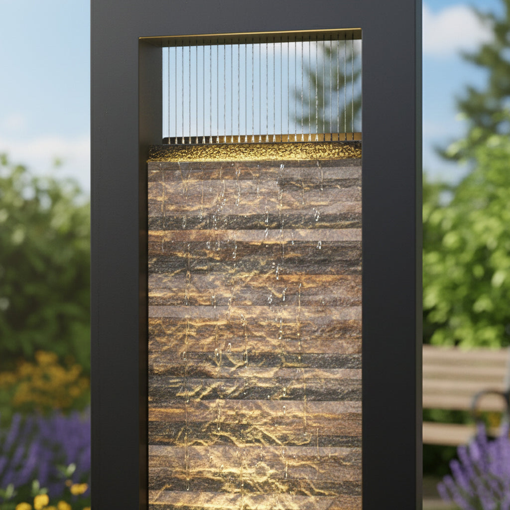 76" Modern Indoor Floor Water Fountain with Slate Face and LED Illumination