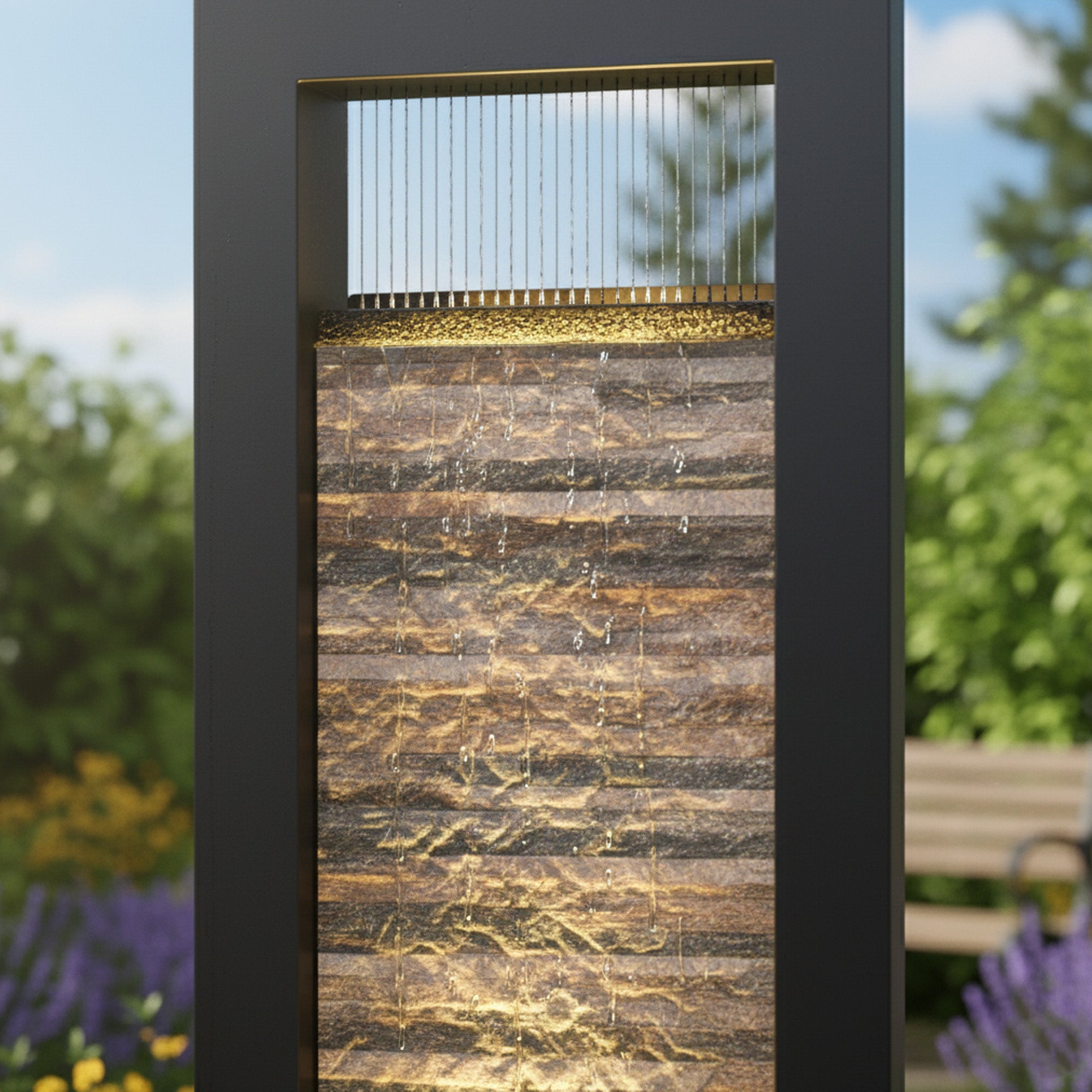 76" Modern Indoor Floor Water Fountain with Slate Face and LED Illumination