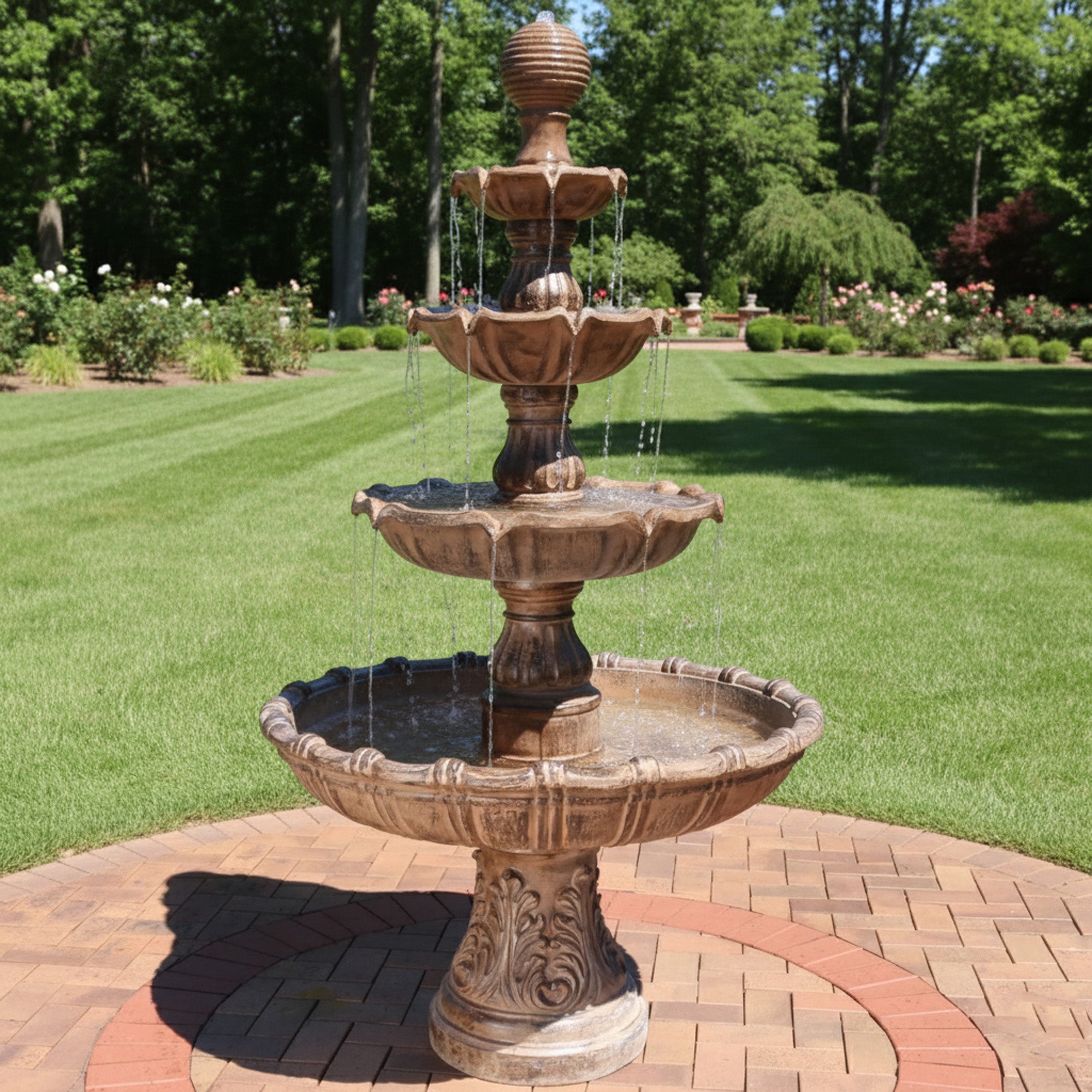 Classic 4-Tier Pineapple Finial Fountain - Elegant Water Feature