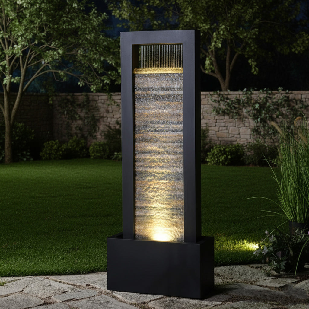 76" Modern Indoor Floor Water Fountain with Slate Face and LED Illumination