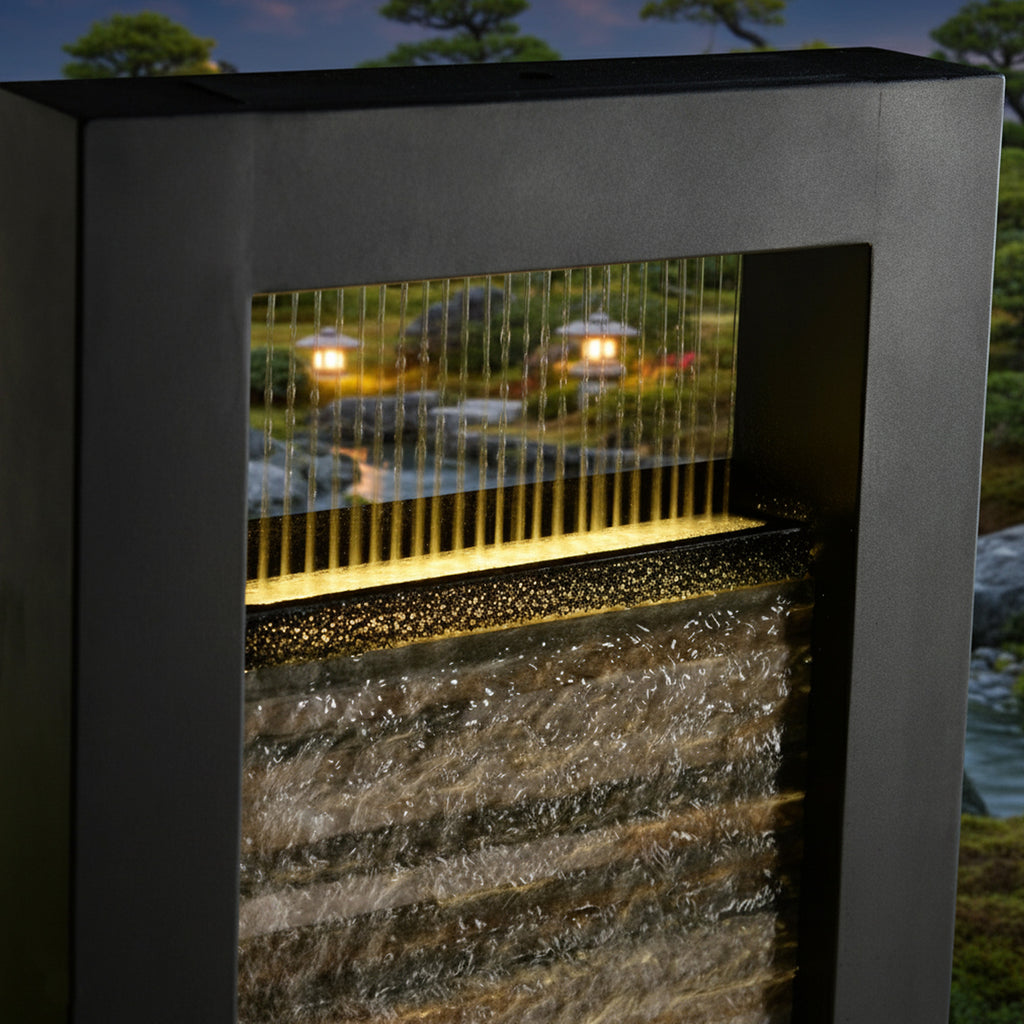 76" Modern Indoor Floor Water Fountain with Slate Face and LED Illumination