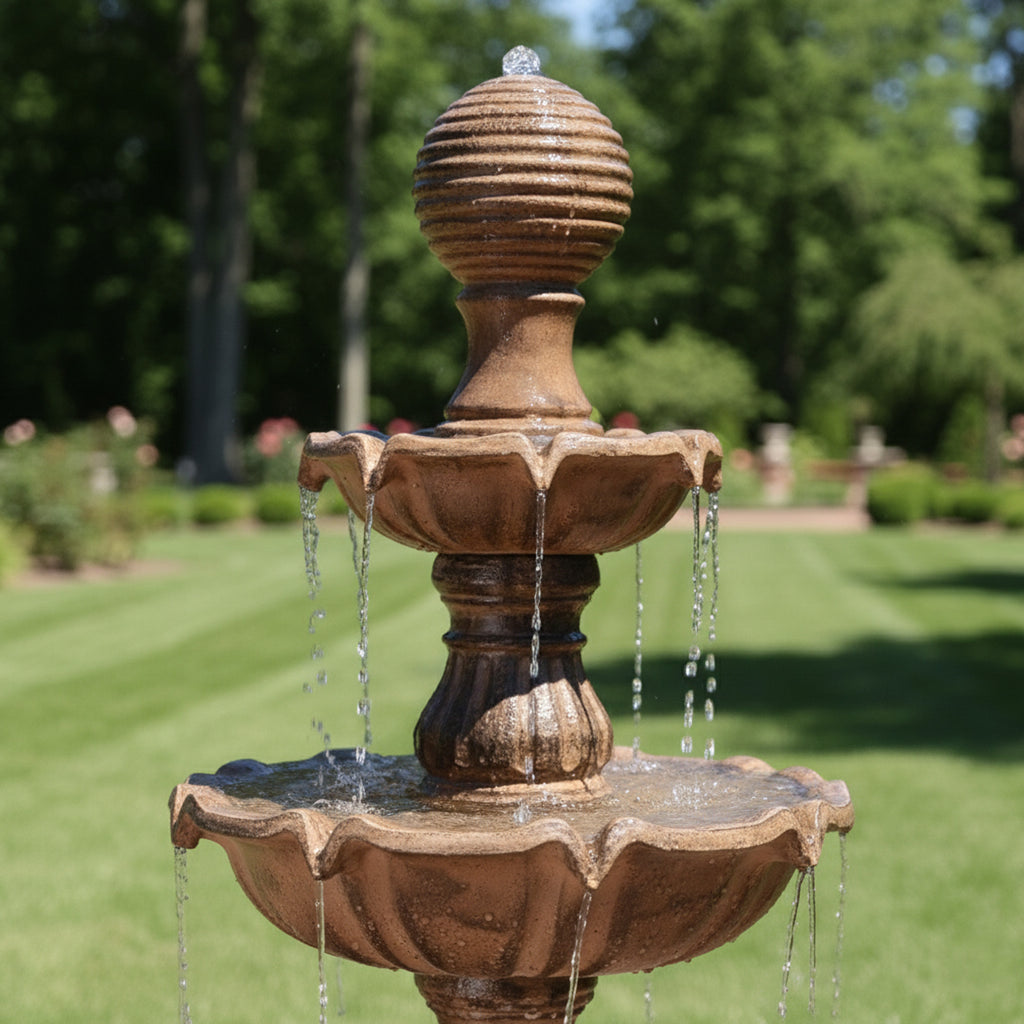 Classic 4-Tier Pineapple Finial Fountain - Elegant Water Feature