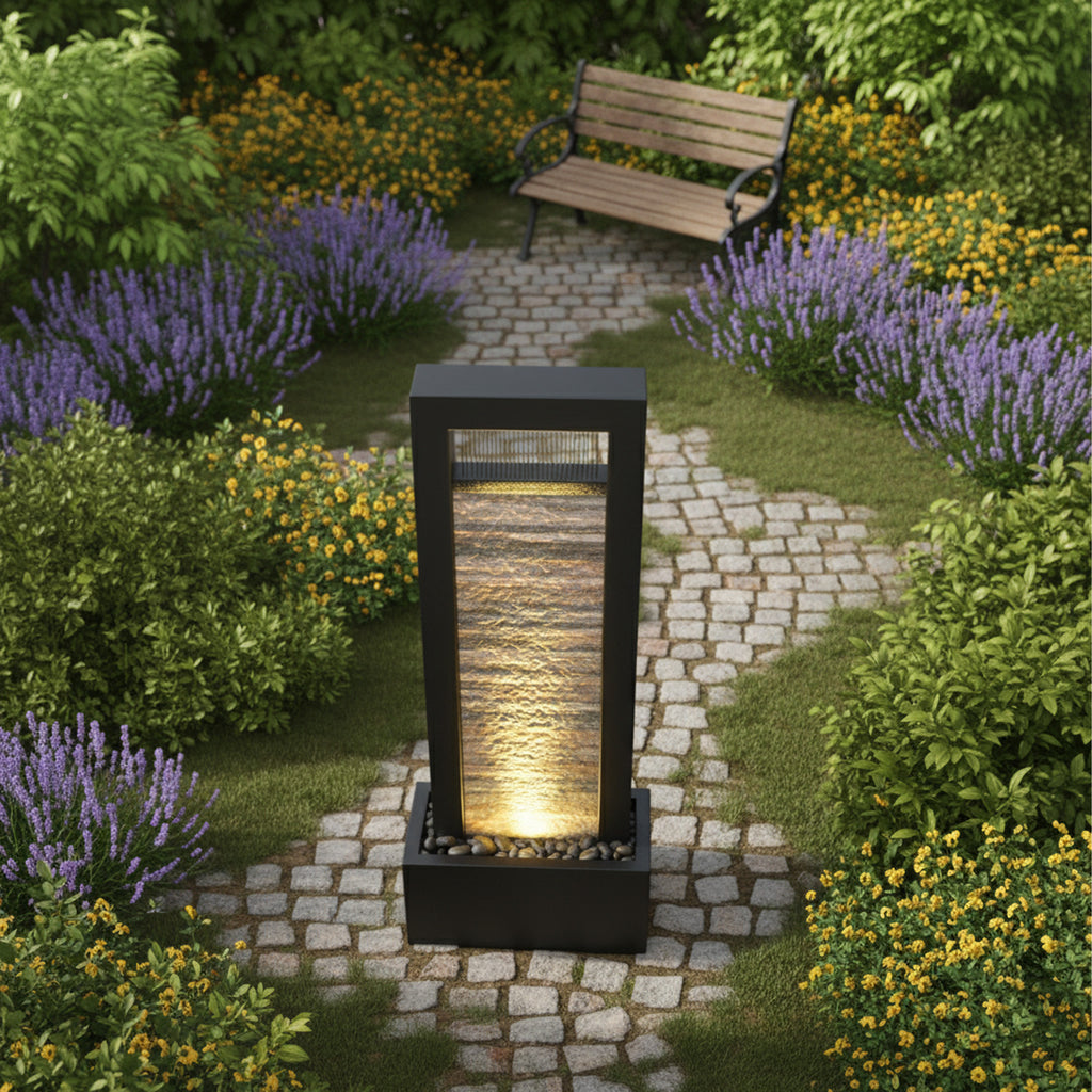 76" Modern Indoor Floor Water Fountain with Slate Face and LED Illumination
