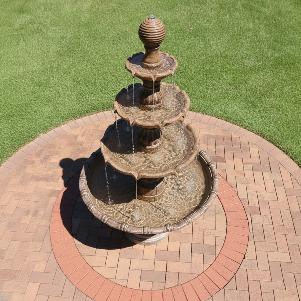 Classic 4-Tier Pineapple Finial Fountain - Elegant Water Feature