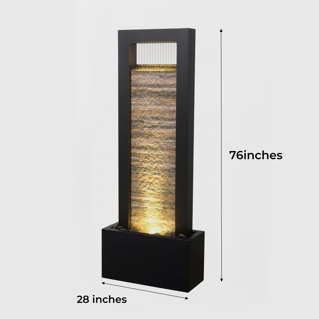 76" Modern Indoor Floor Water Fountain with Slate Face and LED Illumination