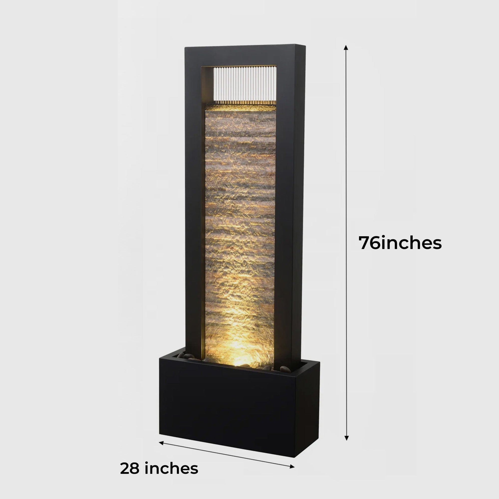 76" Modern Indoor Floor Water Fountain with Slate Face and LED Illumination