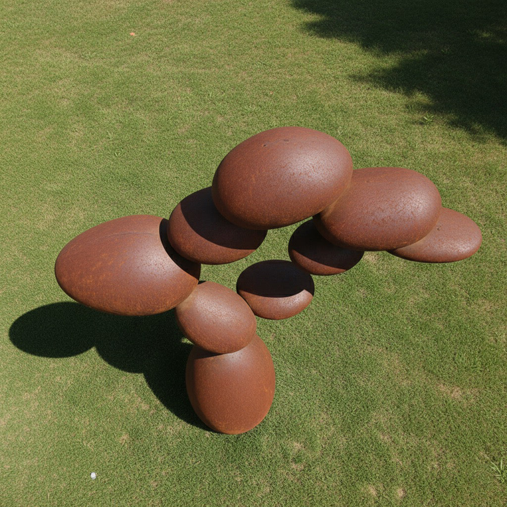 Modern Zen Balanced Stone Garden Sculpture – Large Outdoor Metal Art (93")