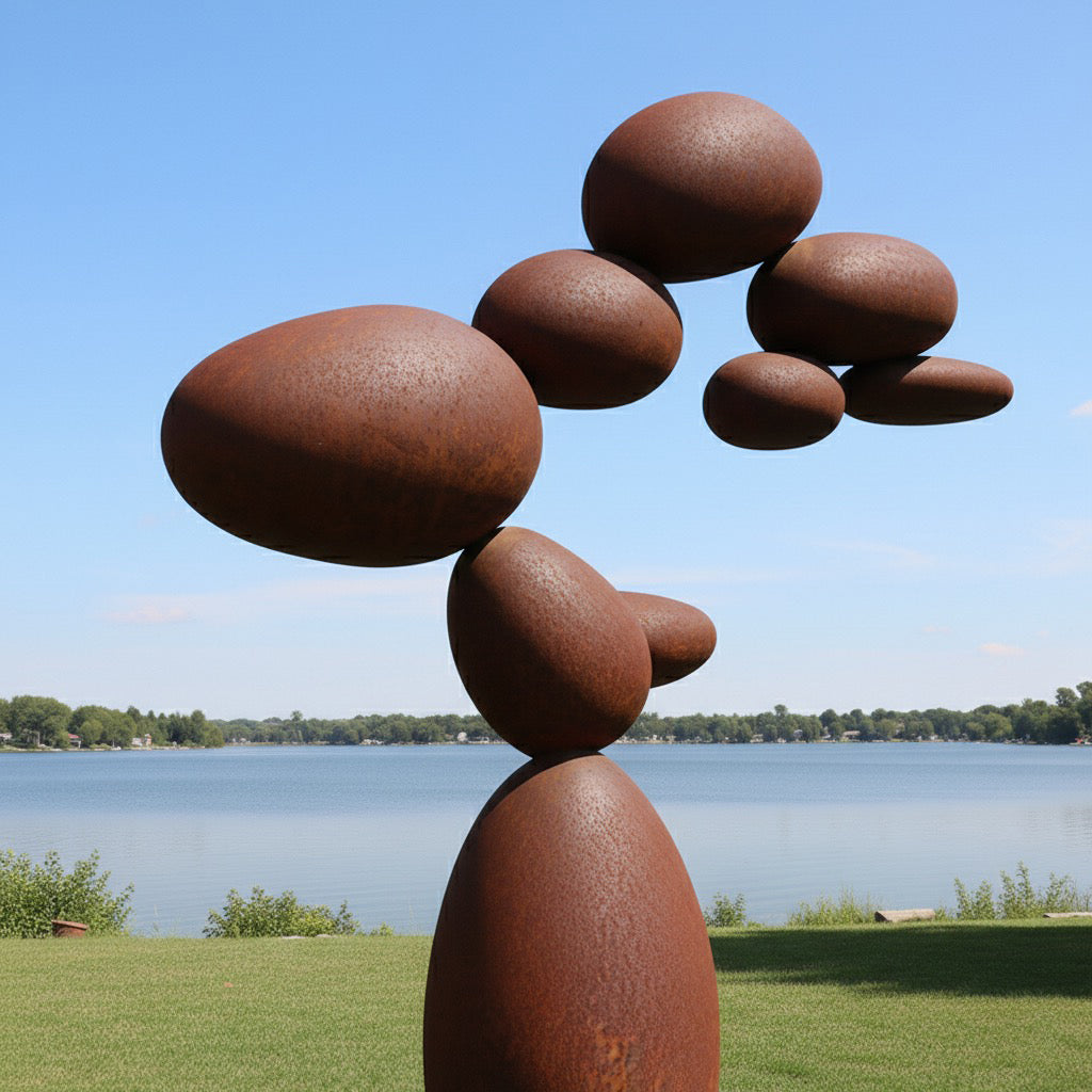 Modern Zen Balanced Stone Garden Sculpture – Large Outdoor Metal Art (93")